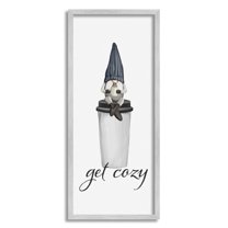 Get Cozy Sipping Coffee Gnome Fairy Tales & Fantasy Graphic Art Gray Framed Art Print Wall Art