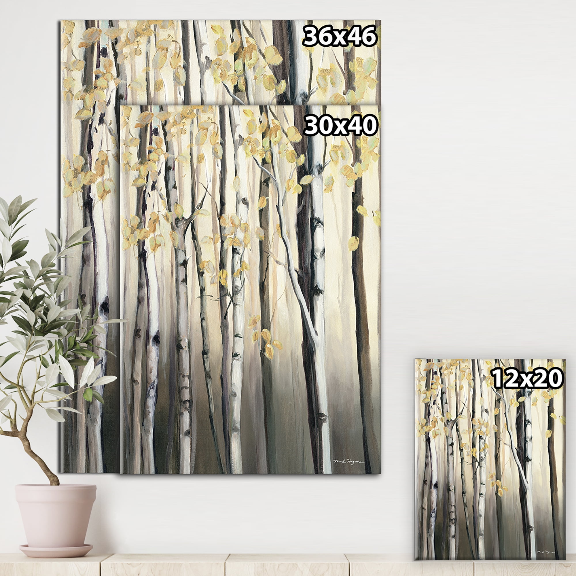 Designart 'Golden Birch Forest IV' Cabin & Lodge Canvas Artwork