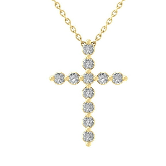 ARAIYA FINE JEWELRY 10K Yellow Gold Lab Grown Diamond Cross Pendant with Gold Plated Silver Cable Chain Necklace (1/5 cttw, D-F Color, VS Clarity) 18"