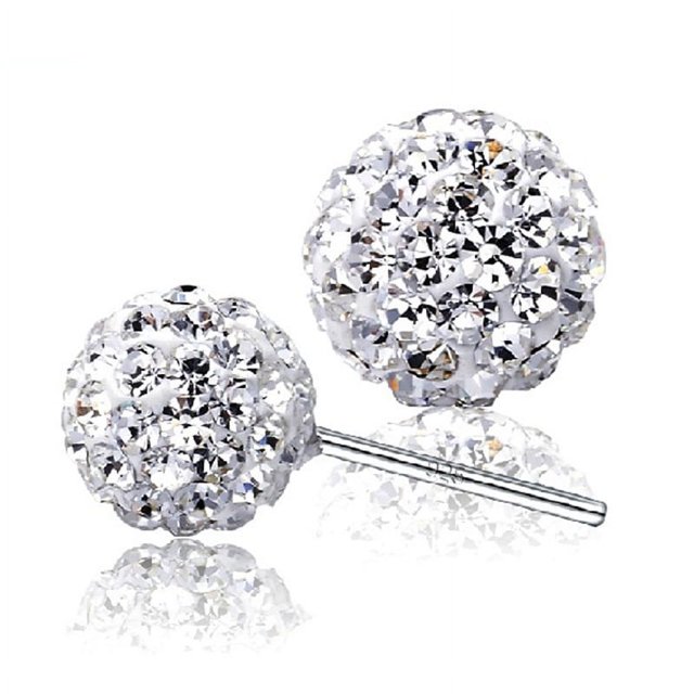 Pendientes de mujer en plata de ley 925 de 8 mm con caja de bola de discoteca blanca