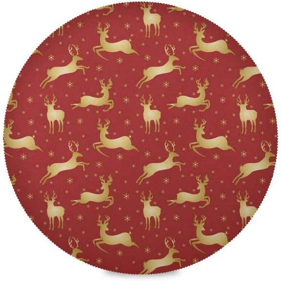48"X 48" Gold Christmas Reindeer Elastic Fitted Edged Round Tablecloth Fade Resistant Anti-Shrink Table Cloth Washable Table Cover for Banquet Home Indoor or Outdoor