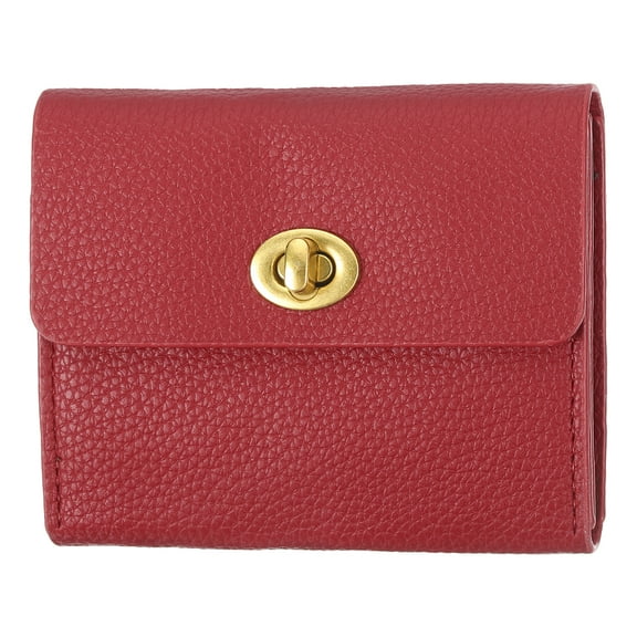 Uxcell Small Leather Wallets for Women with Metal Buckle, Stylish Card Holder Wallet Card Case Coin Purse for Cash Business Men and Women, Red