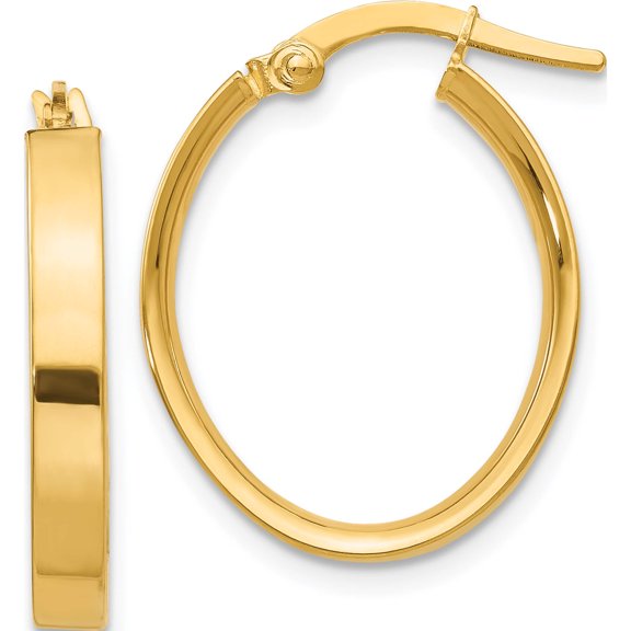 14K Yellow Gold Oval Hoop Earrings (14 X 17) Made In Peru pre556