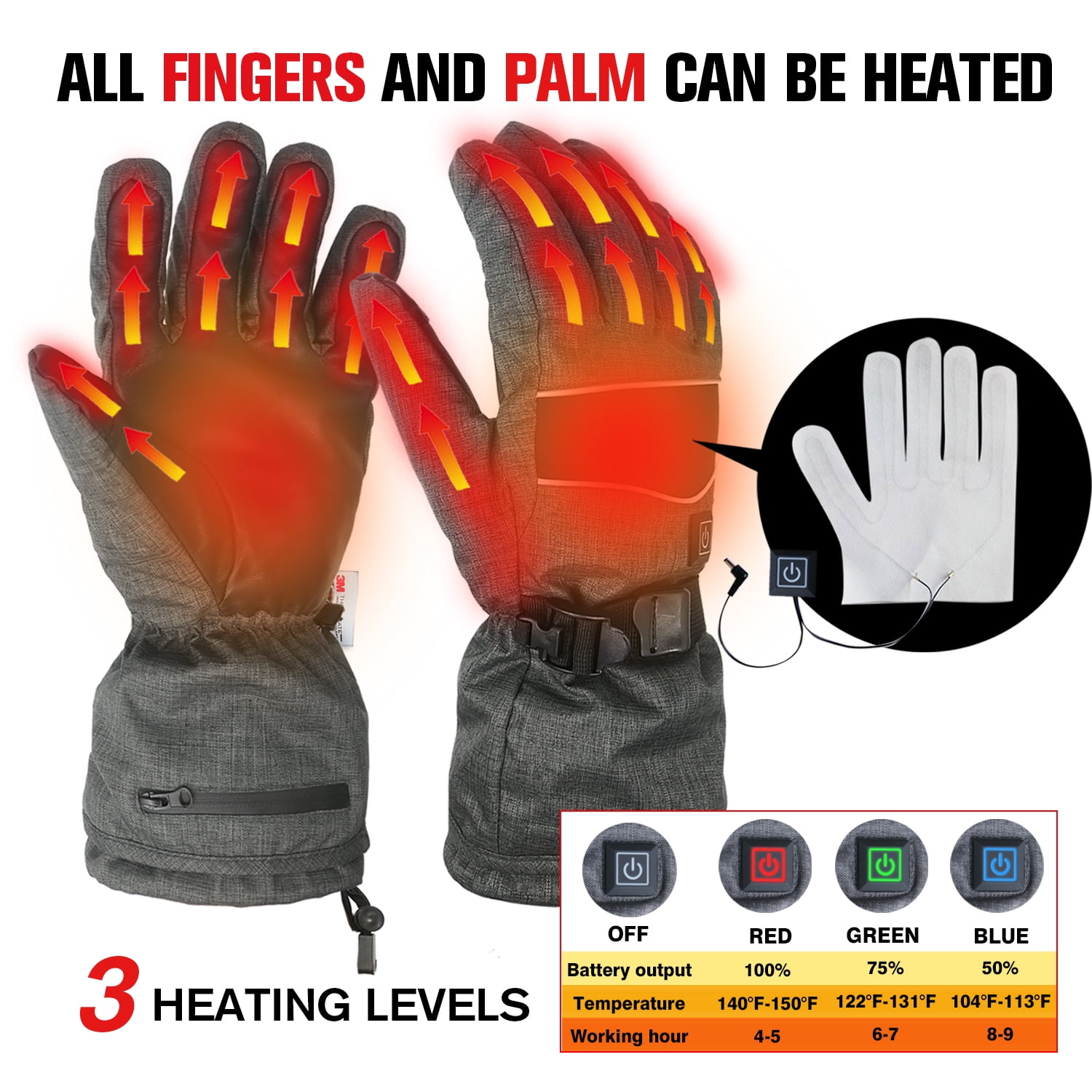 EvridWear Heated 3M thinsulate Thermal Winter Gloves for Women Men with 2 Rechargeable Battery  (Sizes L Grey, 1 Pairs)
