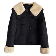 Gpaecead Women Quilted Jacket Button Up Fashion Sherpa Lined Coat Winter Warm Short Outerwear