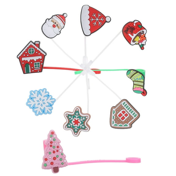 9Pcs Christmas Silicone Straw Covers Straw Tip Caps Reusable Party Favors Holiday Drink Accessories