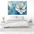 thumbnail image 3 of Mudket White Magnolia Flower on blue Marble with Gold Canvas Wall Art, Framed Floral Print, Ready to Hang Wall Decor for Living Room Office, Modern Abstract Artwork - 12"L x 8"W, 3 of 10