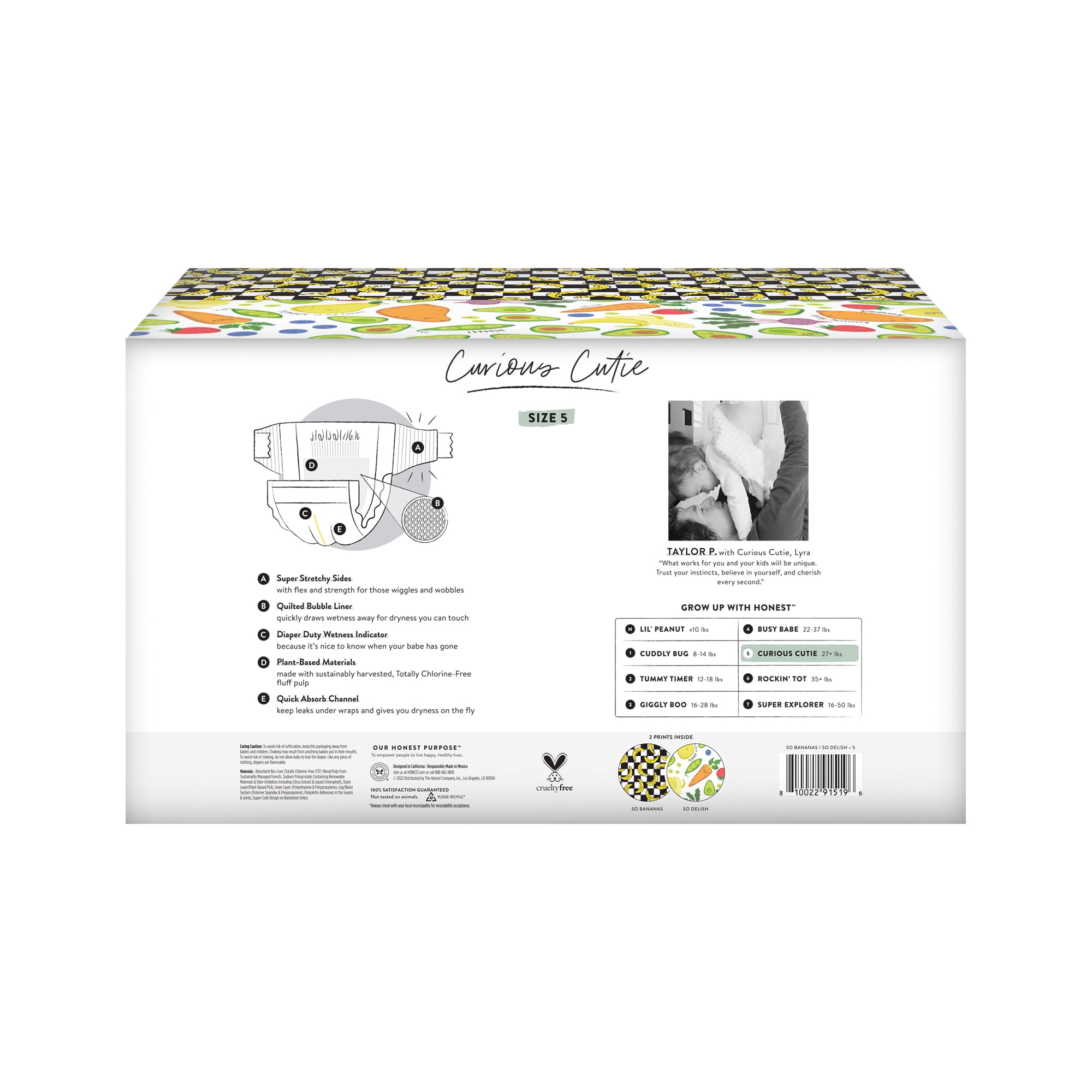 The Honest Company Clean Conscious Disposable Baby Diapers So Bananas and So Delish Prints Size 5 (27+ lbs) 76 Count