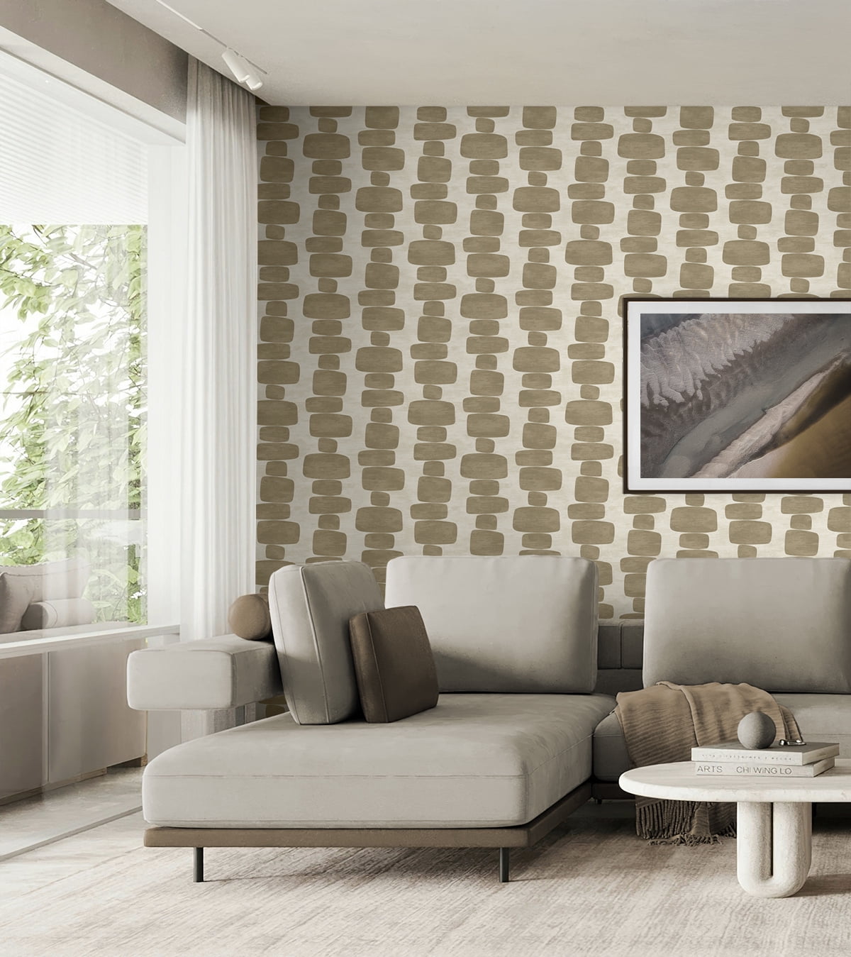 Stacy Garcia Home Tan Stripe Block Geometric Peel and Stick Wallpaper - 20.5 in. W. x 18 ft. L. Roll