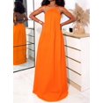 thumbnail image 5 of Orange Solid Color Halter Backless Maxi Dress For Beach Casual Vacation Style, 5 of 7