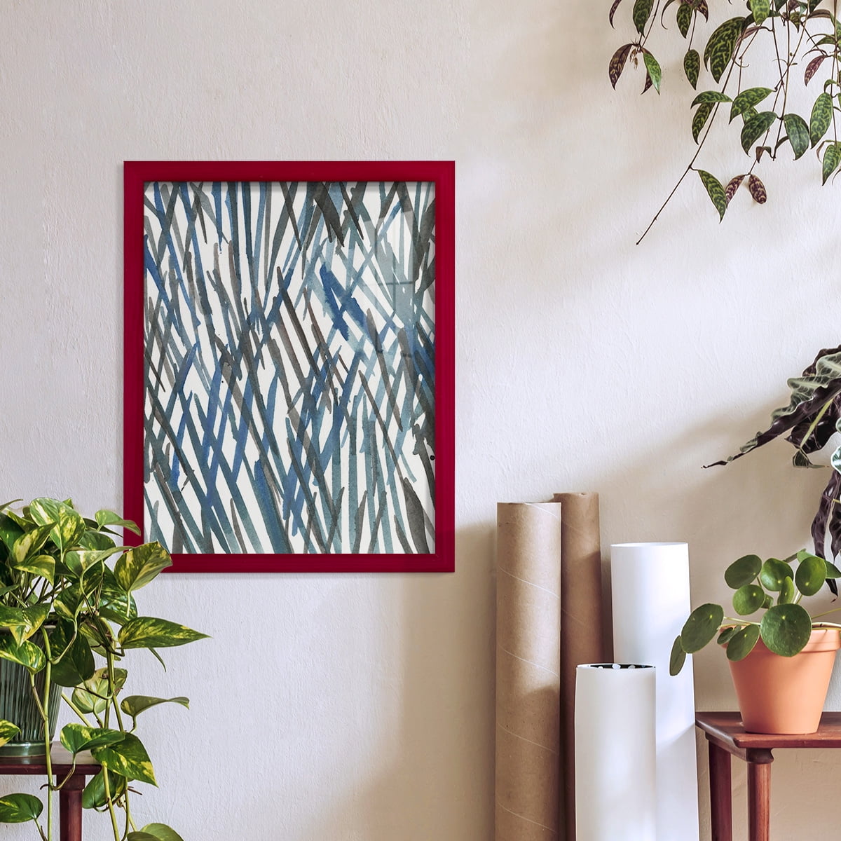 Blue Grass II - Framed Print w/glass - Cherry Red