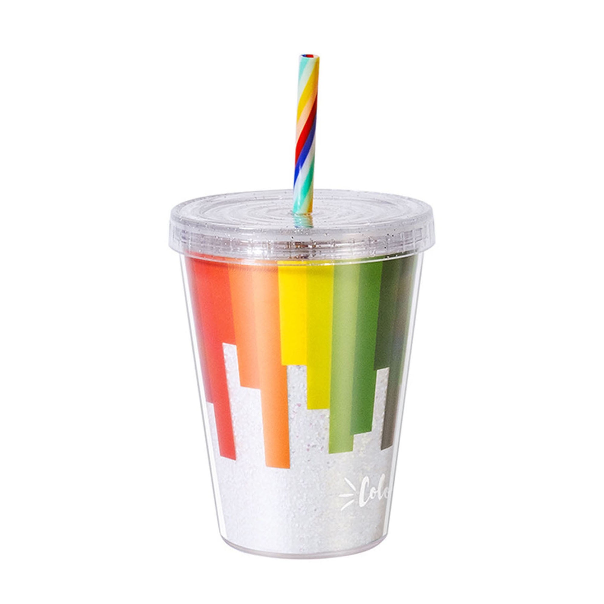 Plastic Cup Double Walled with Straw and Lid Various Designs Hot Cold Drinks 