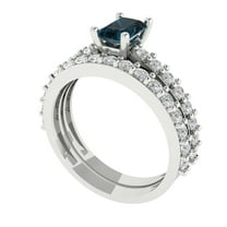 Clara Pucci 14K White Gold Emerald Cut 0.5Ct Natural London Blue Topaz Engagement Ring   Matching Band - Luxury Box Included