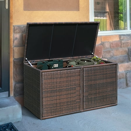 Gymax 88 Gallon Rattan Storage Box Outdoor Patio Container Seat w/ Door