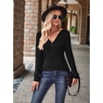 thumbnail image 5 of Women Half Zip Collar Loose Pullover Ribbed Knit Casual Shirts Solid Color Long Sleeve Comfy Warm Blouses Black S, 5 of 8