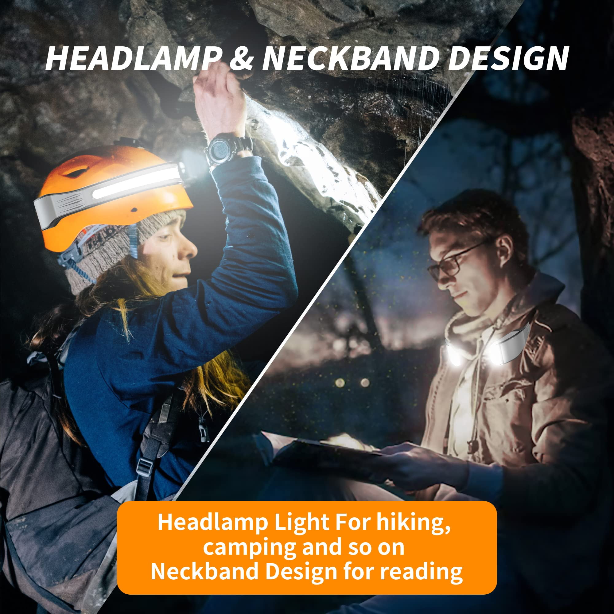 2 Pack LED Rechargeable Headlamp,Book Light for Reading in Bed, Neck Light,230°Wide Beam Head Lamp for Forehead, Waterproof Super Bright COB Head Light for Camping Running Hiking Repairing