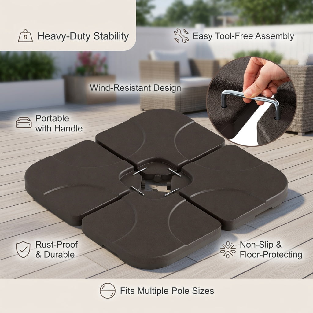 Resenkos Umbrella Base for Patio, Umbrella Stand Outdoor Base,20 Inch Patio Offset Water Filled Plate Umbrella Base Sand-Coffee