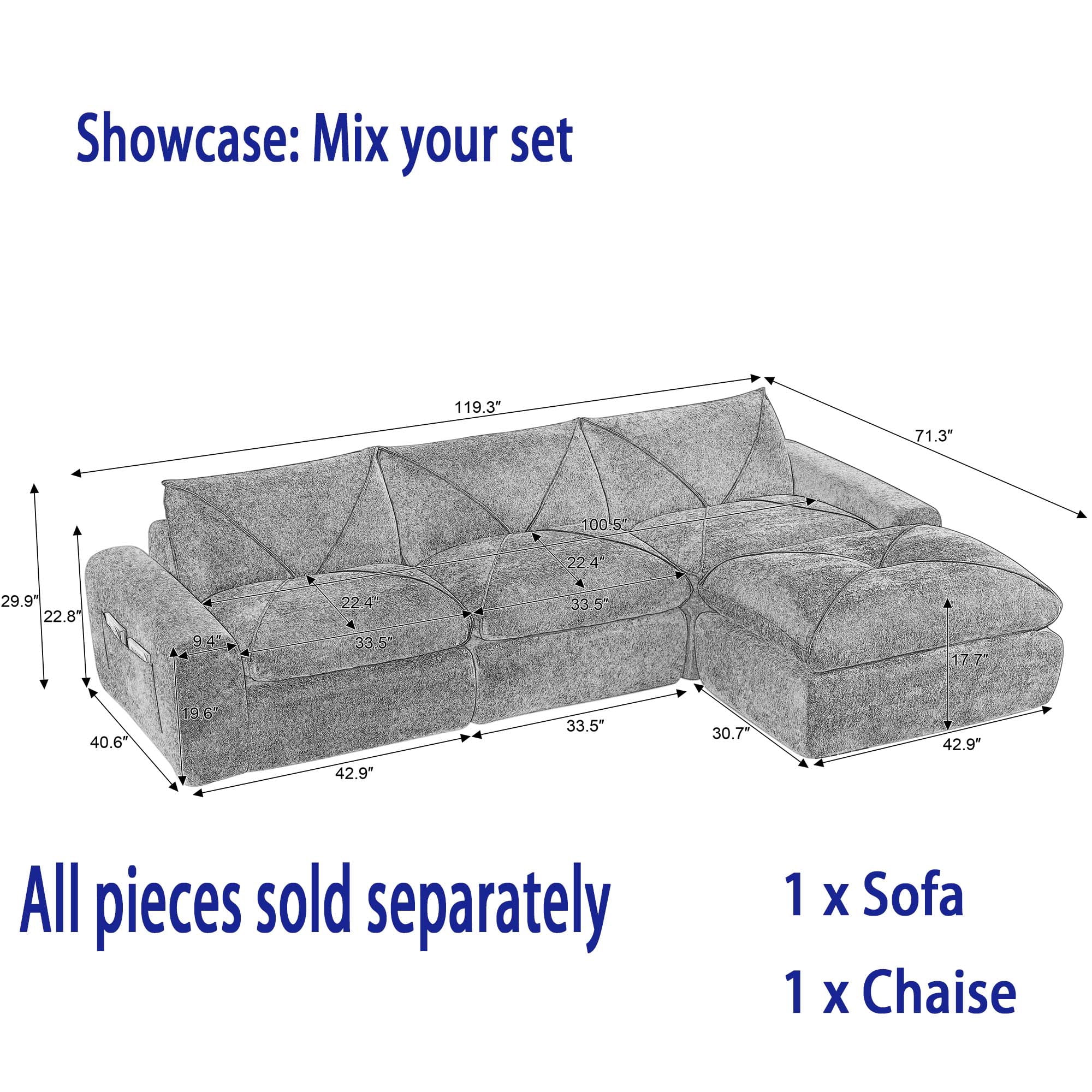 Miniyam 86" x 40" Dark Gray 2-Seater Sofa, Modular & Expandable to L-Shape or U-Shape with Optional Ottoman/Chaise