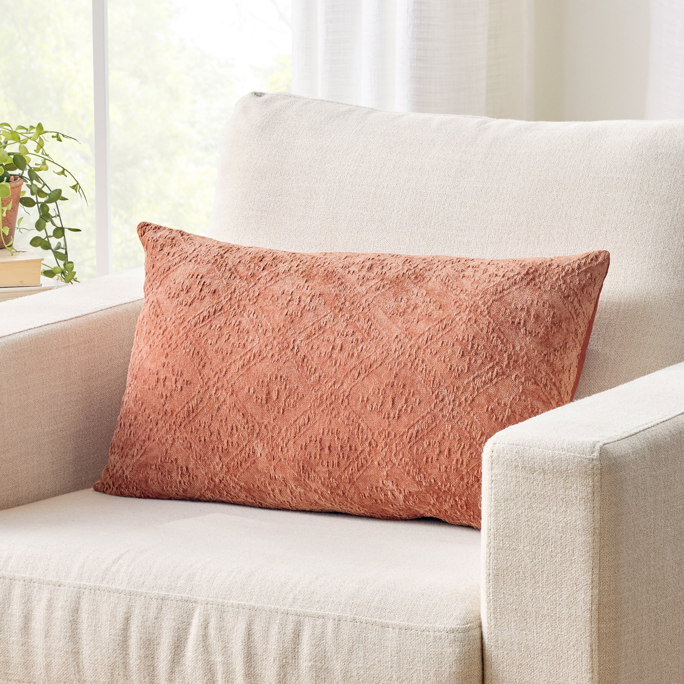 Better Homes & Gardens 14" x 24" Terracotta Crafted Geo Cotton Decorative Pillow