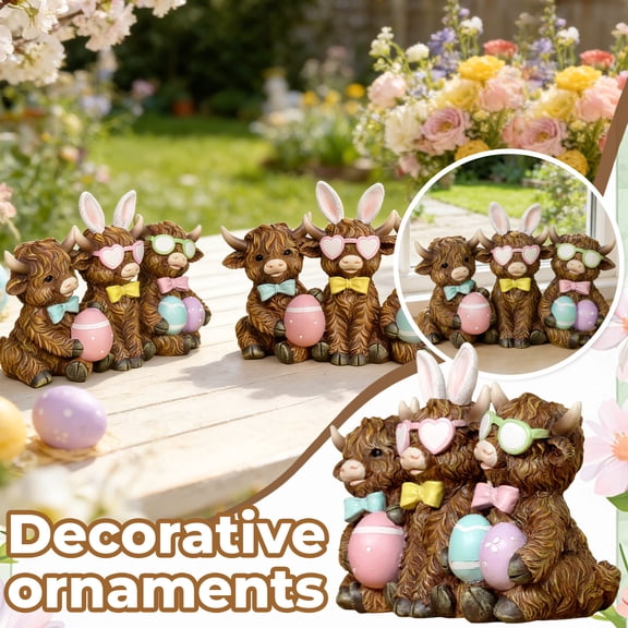 5.12 Inch Highland Cow Resin Figurine Easter Tabletop Decorations for Spring Home