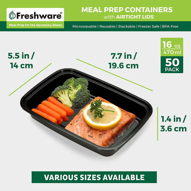 Freshware Meal Prep Containers [50 Pack] 1 Compartment Food Storage  Containers with Lids, Bento Box, BPA Free, Stackable,  Microwave/Dishwasher/Freezer Safe (16 oz) 1-Compartment, 50-Pack, 16 ounce  