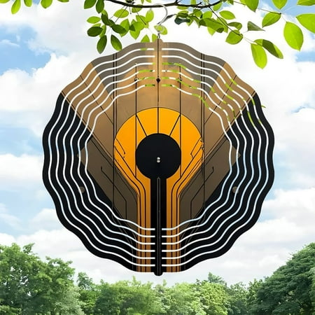 3D Metal Hanging Wind Spinners – Futuristic Circular Design with Concentric Lines & Geometric Patterns for Yard and Garden Decor 3D Metal Hanging Wind Spinners – Futuristic Circular Design with Concentric Lines & Geometric Patterns for Yard and Garden Decor