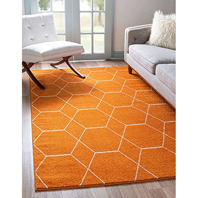 Unique Loom Trellis Frieze Collection Lattice Moroccan Geometric Modern Area Rug, 9 x 12 Feet, Orange/Ivory