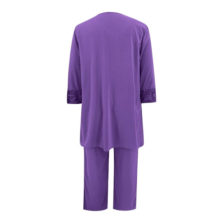 Fanxing Mother Of The Bride Dresses 3 Pieces Dress Set for Women 2025 Plus  Size Mother of The Bride Pant Suit Chiffon Lace Cardigan Jacket Chiffon  Outfits Purple,XXXXL Female
