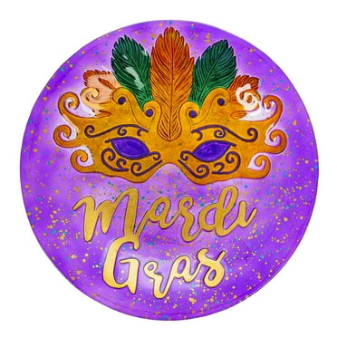 Evergreen 18" Hand Painted Embossed Glass Bird Bath, Mardi Gras, 18.1'' x 18.1'' x 2.4'' inches