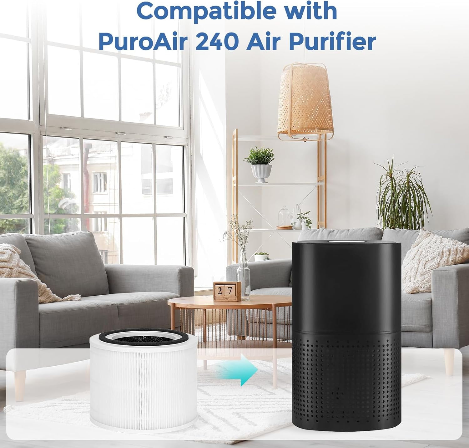 2 Pack True HEPA Replacement Filter, Compatible with PuroAir 240 Air Purifier, 3-in-1 True HEPA Filter with Activated Carbon Filter, Reduce Dust, Pollen, Smoke
