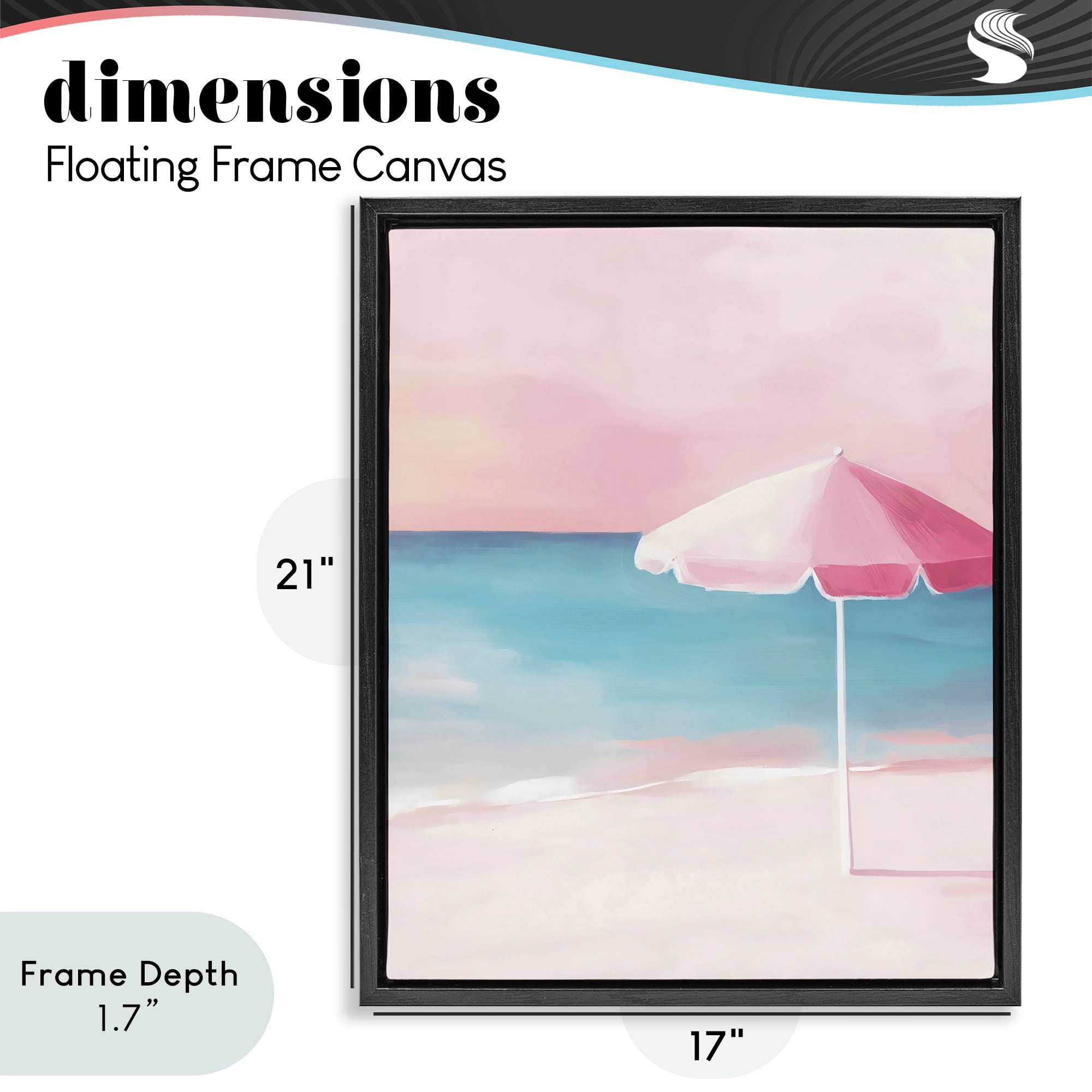 Stupell Industries Serene Pink Beach Umbrella Black Framed Floater Canvas Wall Art, design by The Prints Vibe
