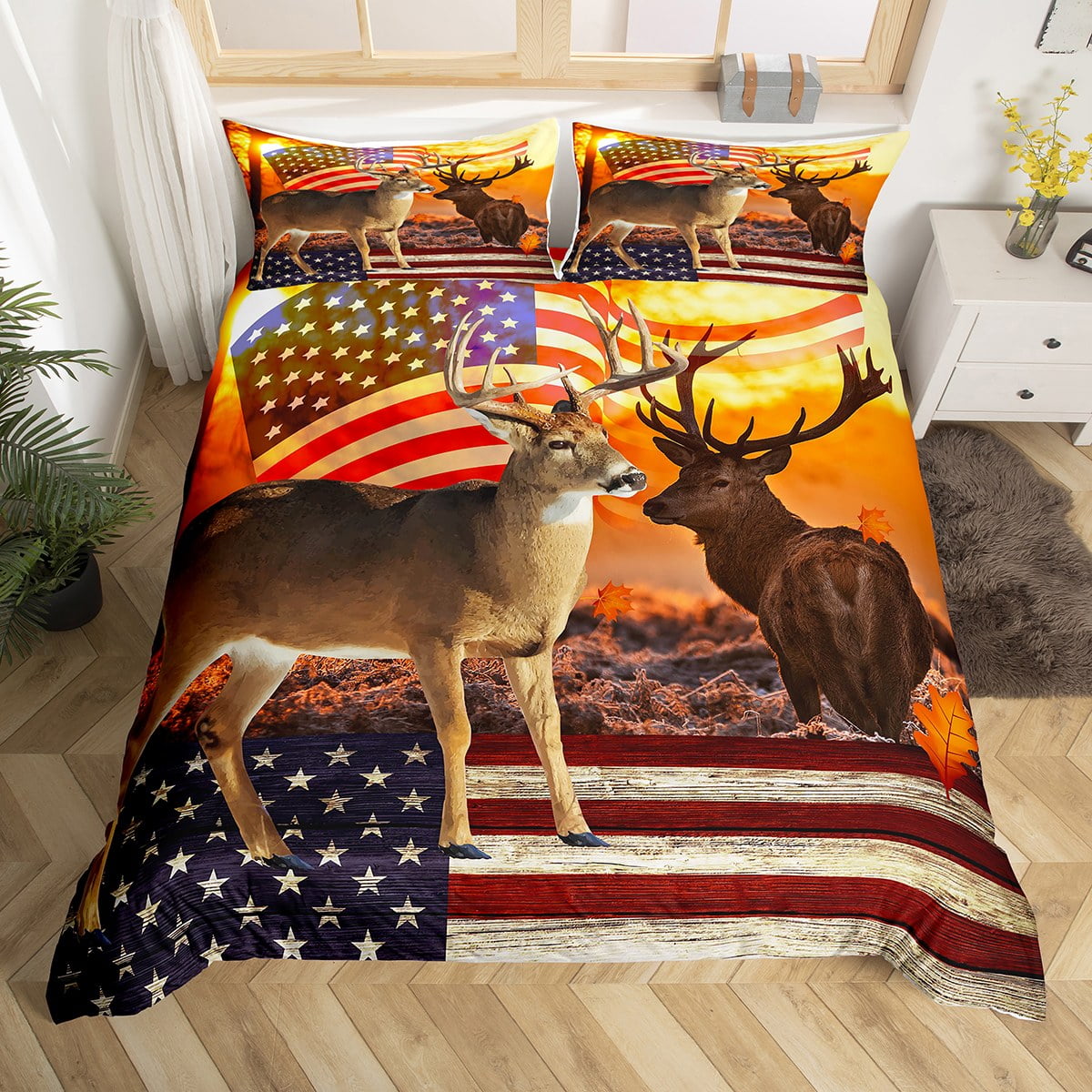 YST Vintage Hunting Animal Duvet Cover for Adult,Woodland Deer Moose