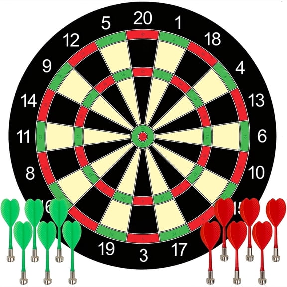 Dart Board Game Set With 12 Darts 6 Green 6 Red Safe Indoor Outdoor Dart Game Ideal Gift For Family Friends Entertainment