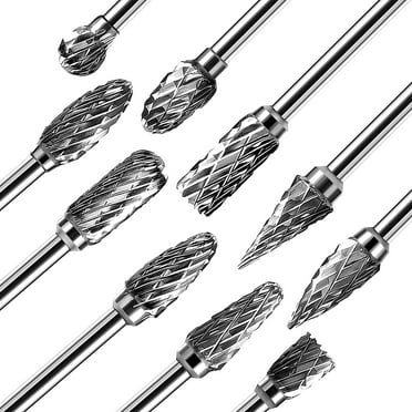 TSV 10pcs Carbide Burrs Fit for Dremel, 1/8" Shank Double Cut Tungsten Carbide Rotary Bits for Carving Engraving Polishing