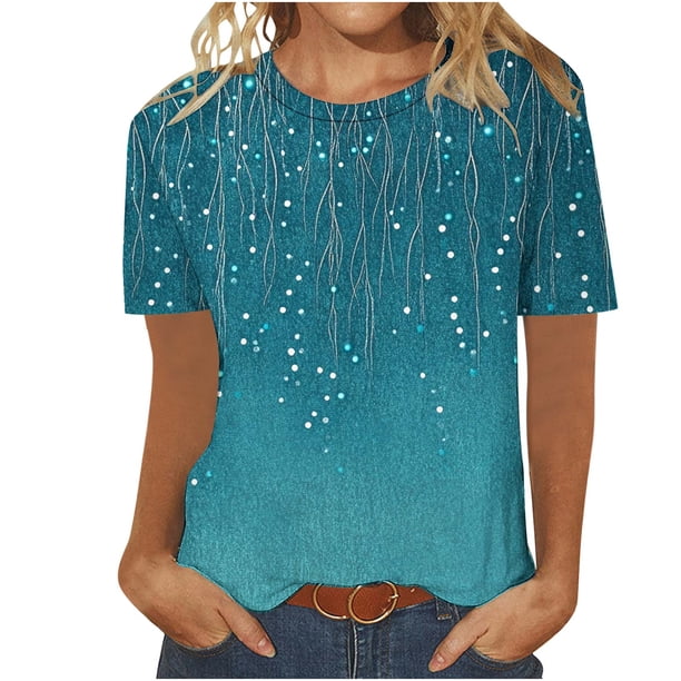 Blusas para las Mujeres Casual Impreso Cuello Redondo Manga Corta Camiseta Top, Tops Cortos para las Mujeres Primavera Verano