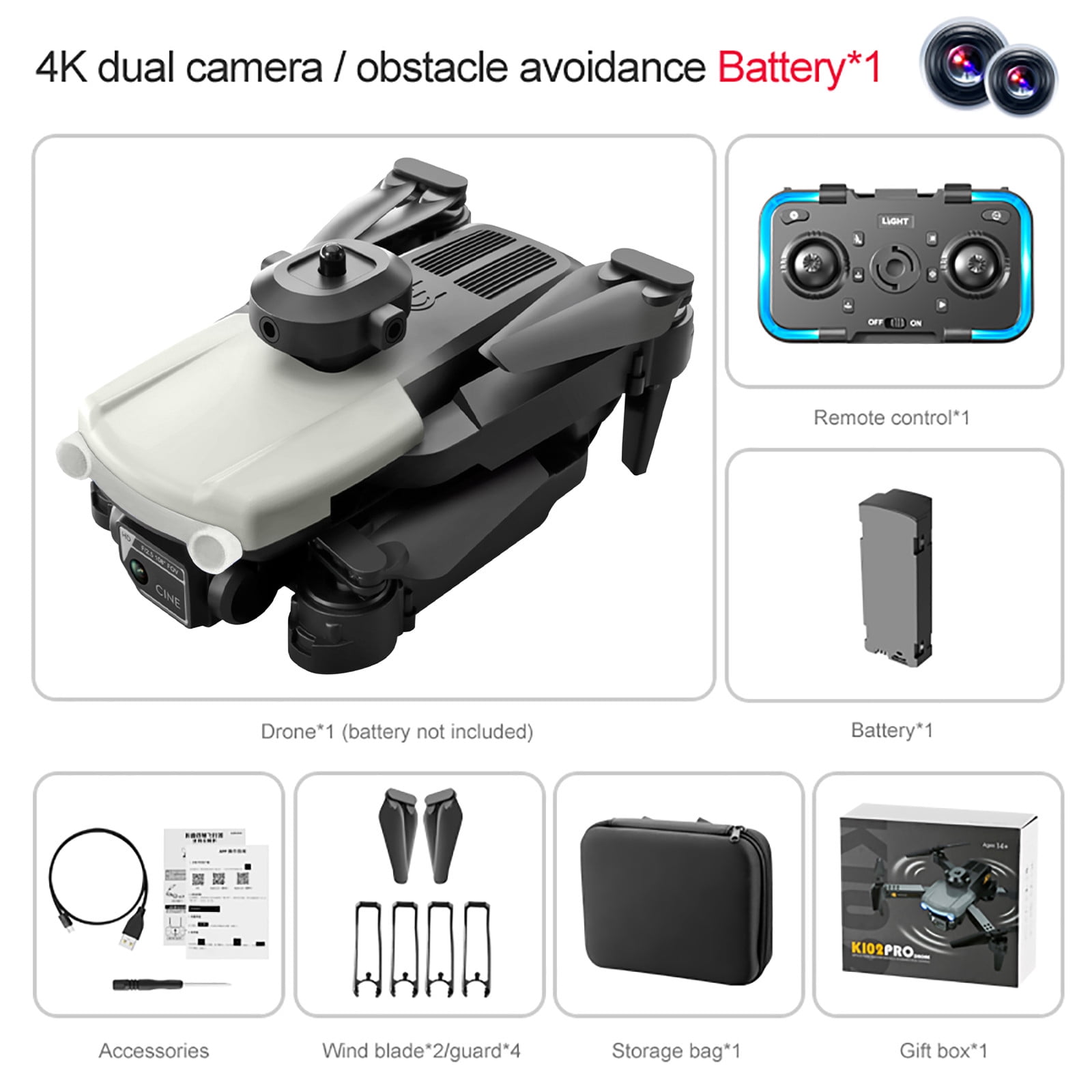 Nilvkv Drone K102 PRO Folding Drone 4K Aerial Photography Quadcopter Omnidirectional Obstacle Avoidance Aerial Photography Machine Christmas Gift