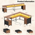 thumbnail image 6 of Sarifur L Shaped Computer Desk with Charging Station and LED Lights, 66 inch PC Table Study Desk 6 Drawers for Bedroom,Office Rustic Brown, 6 of 6