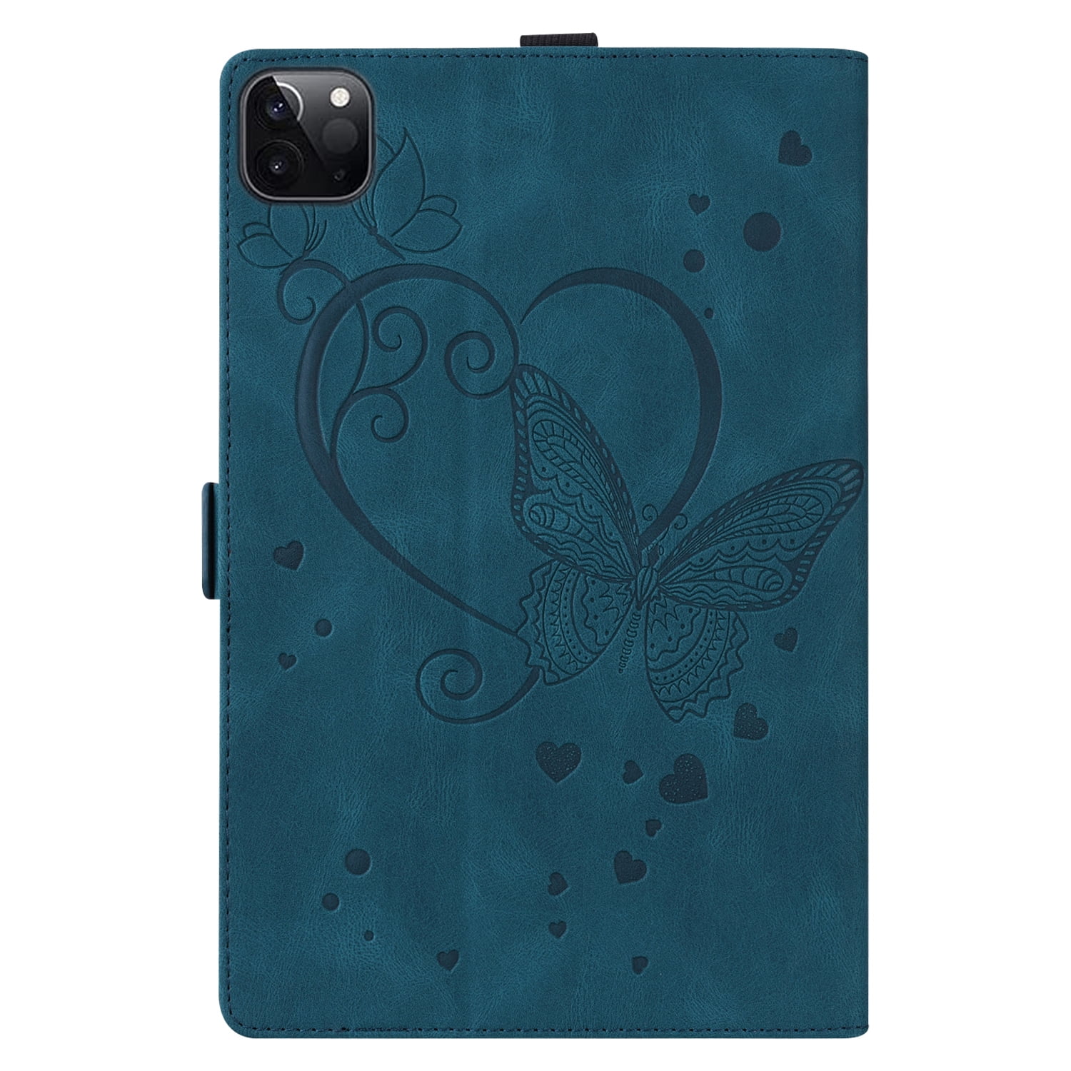 Allytechgroup iPad Pro 11 M4 2024 Case, PU Leather Folio Stand Bumper Anti-Scratch Kickstand Butterfly Embossed Shockproof Slim Fit Pencil Holder Case Cover for Apple iPad Pro 11" 2024, Blue