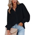 thumbnail image 1 of Blusa Zeagoo para mujer con botones, manga larga, cuello en V, color negro, 1 of 5