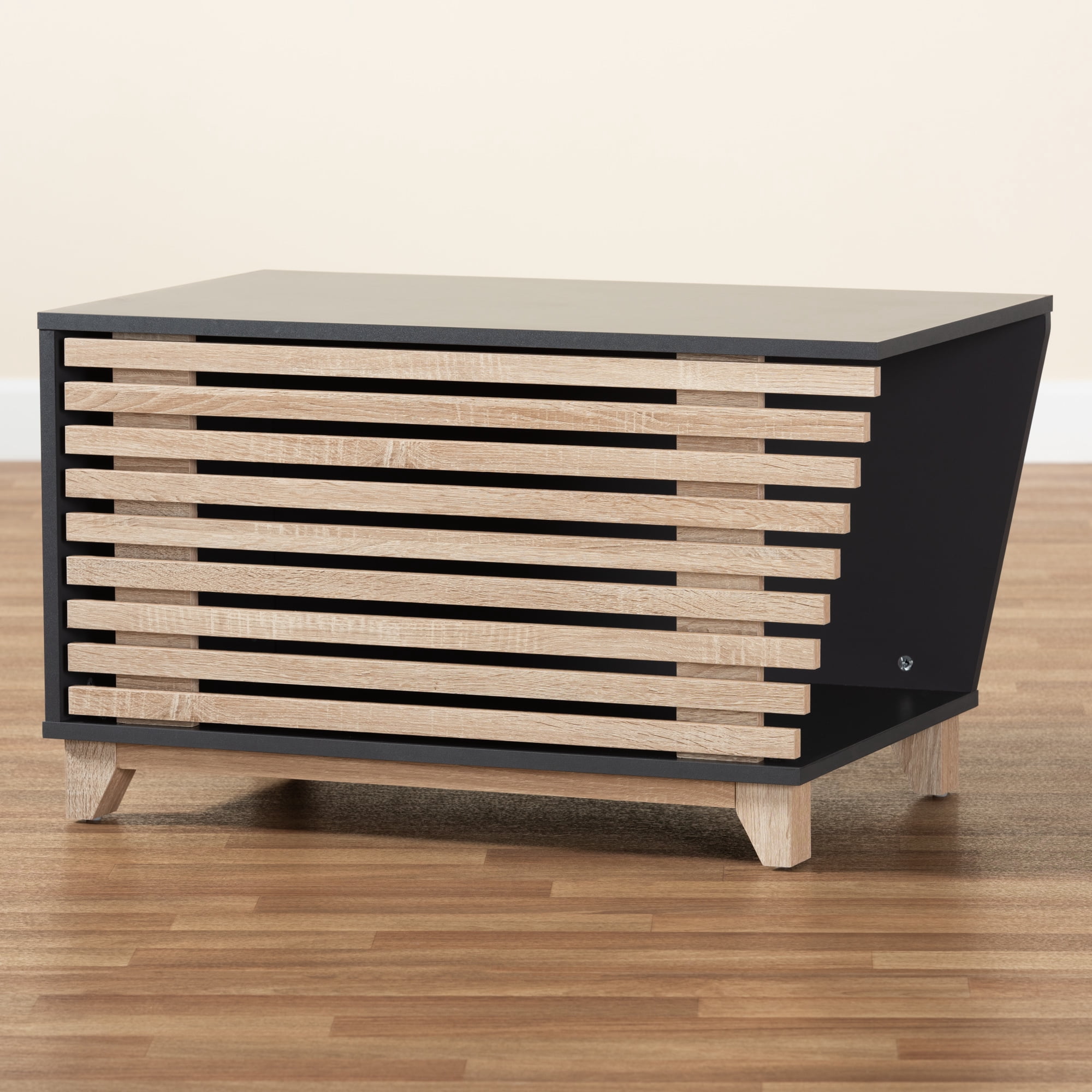 Baxton Studio Eckhart Modern and Contemporary Two-Tone Dark Grey and Oak Finished Wood Cat Litter Box Cover House