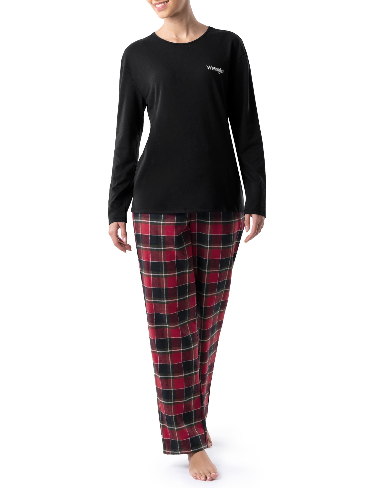 Wrangler Women's & Women's Plus Long Sleeve Top and Flannel Pajama Bottom, 2-Piece Set