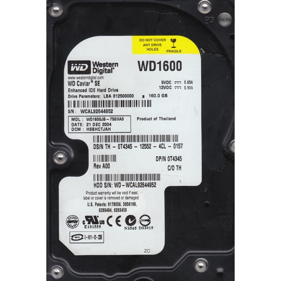 WD1600JB-75GVA0, DCM HSBHCTJAH, Western Digital 160GB IDE 3.5 Hard Drive
