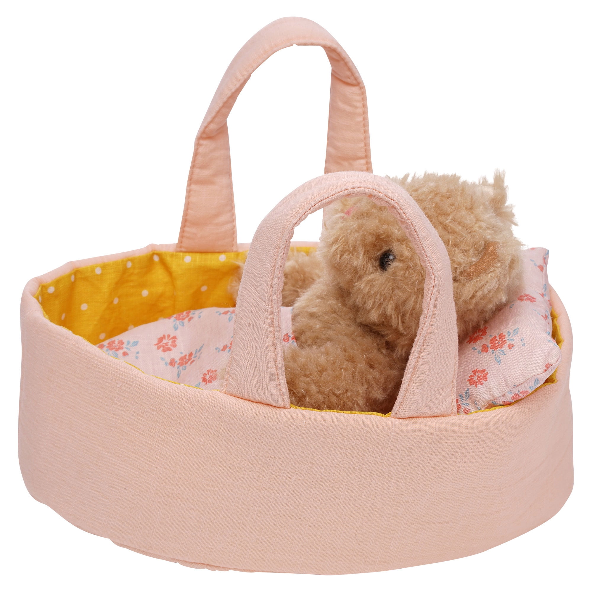 Manhattan Toy Moppettes Bea Bear Stuffed Animal Nurturing Playset with Bear Plush Toy, Fabric Bassinet, Blanket & Pillow