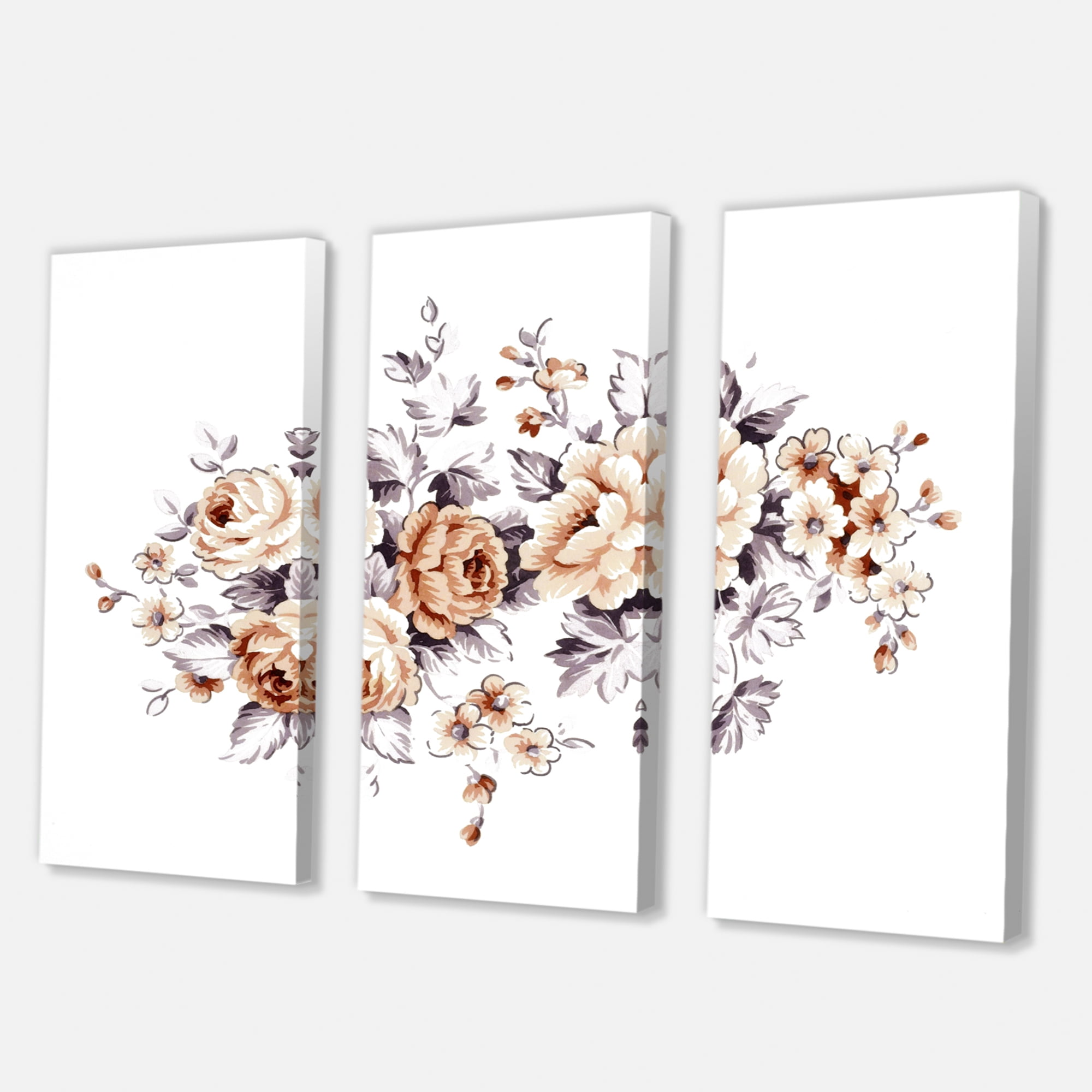 Designart ' Pink Wild Roses With Monochrome Leaves ' Traditional Canvas Wall Art Print