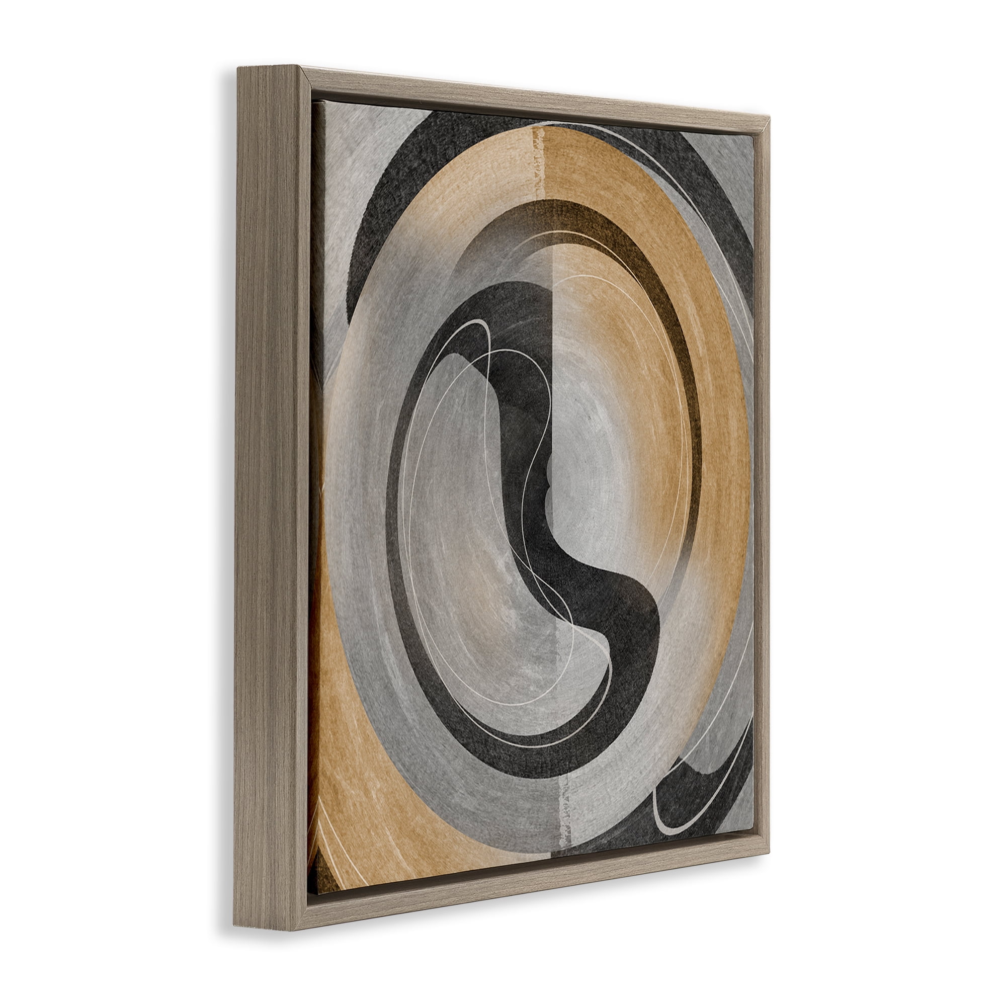Stupell Industries Centric Circular Swoop Abstract Painting Brown Floater Framed Canvas Art Print Wall Art, 25 x 25