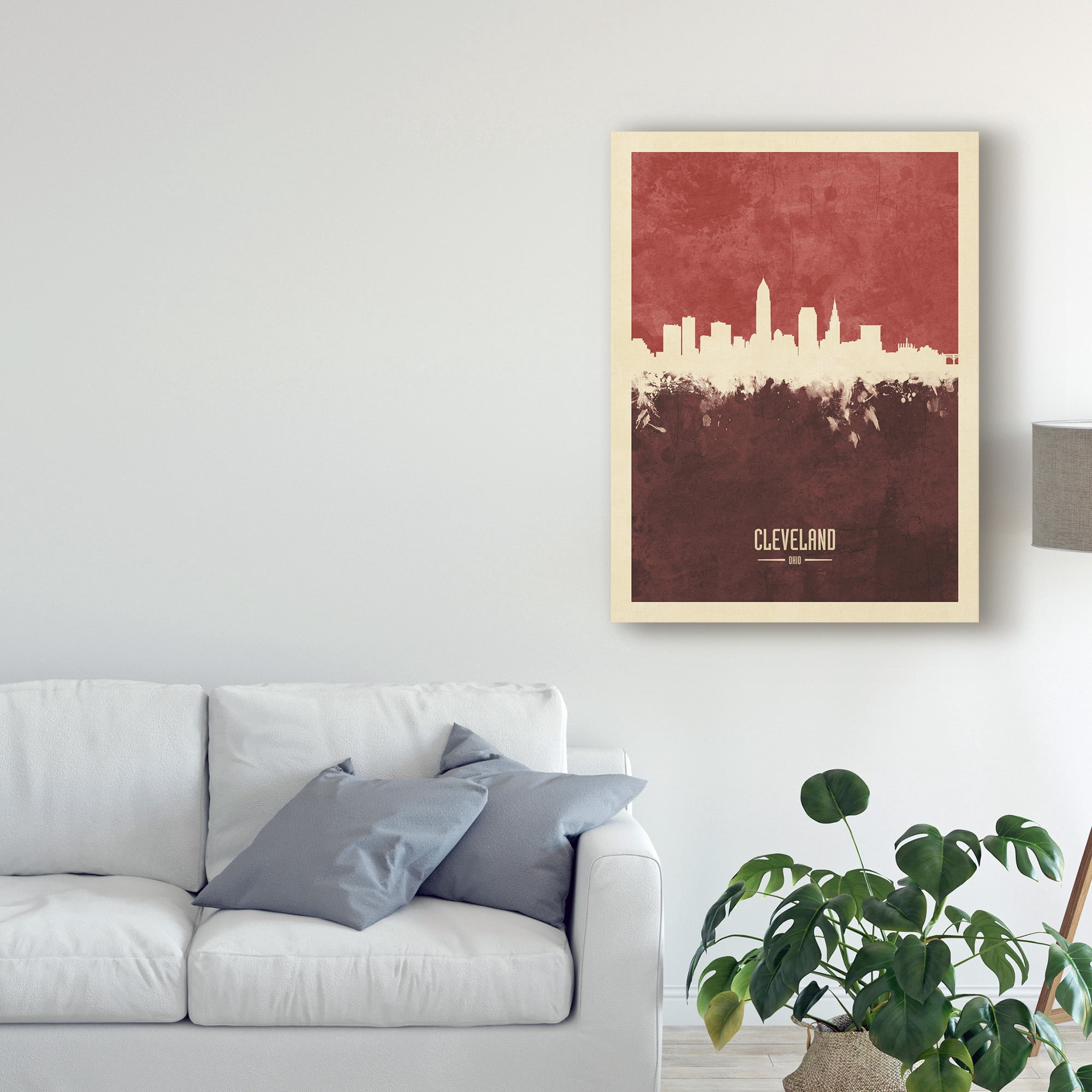 Trademark Fine Art 'Cleveland Ohio Skyline Red II' Canvas Art by Michael Tompsett