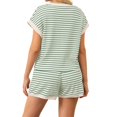 thumbnail image 4 of Pyhlmscde 2 Piece Set Women Striped Short Sleeve Shirts Tops Shorts Matching Sets Summer Casual Pajama Loungewear Suit, Linen Shorts Set,Coord Sets for Women Summer, 4 of 4