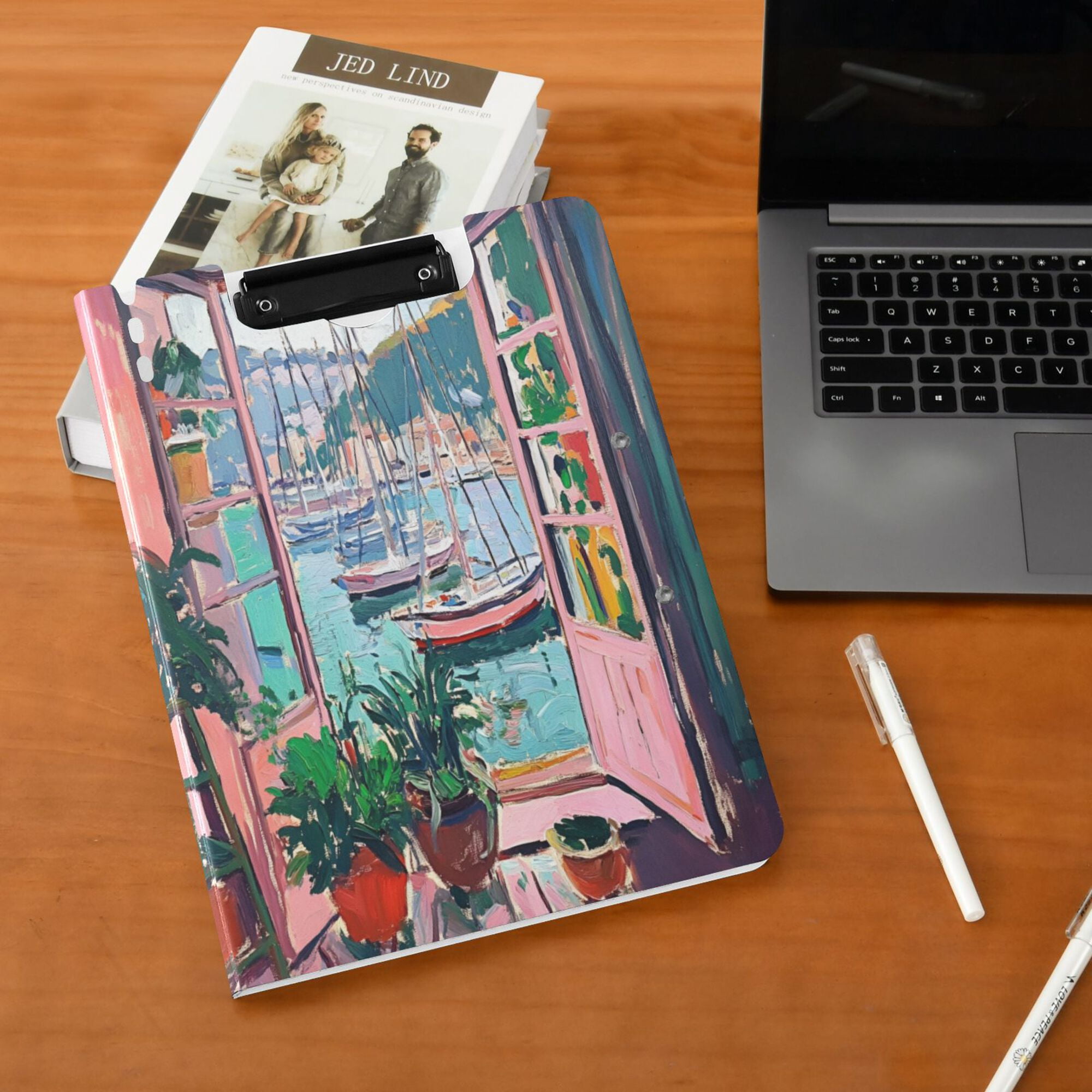 FORMRS A4 Clipboard Folder with Pen Holder Horizontal Foldable School Office Binder, Pink Door