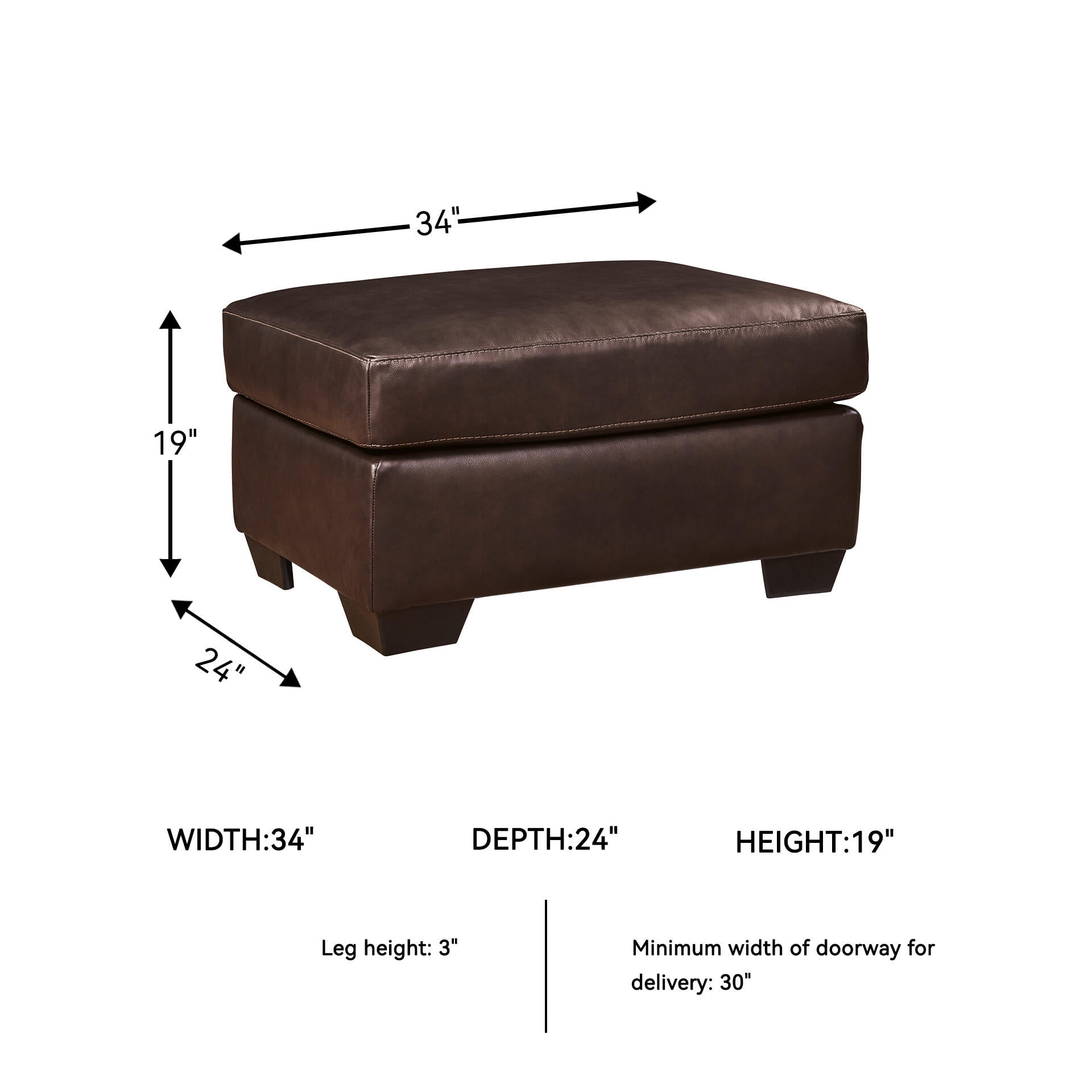 Signature Design by Ashley Santorine Leather Ottoman in Dark Brown