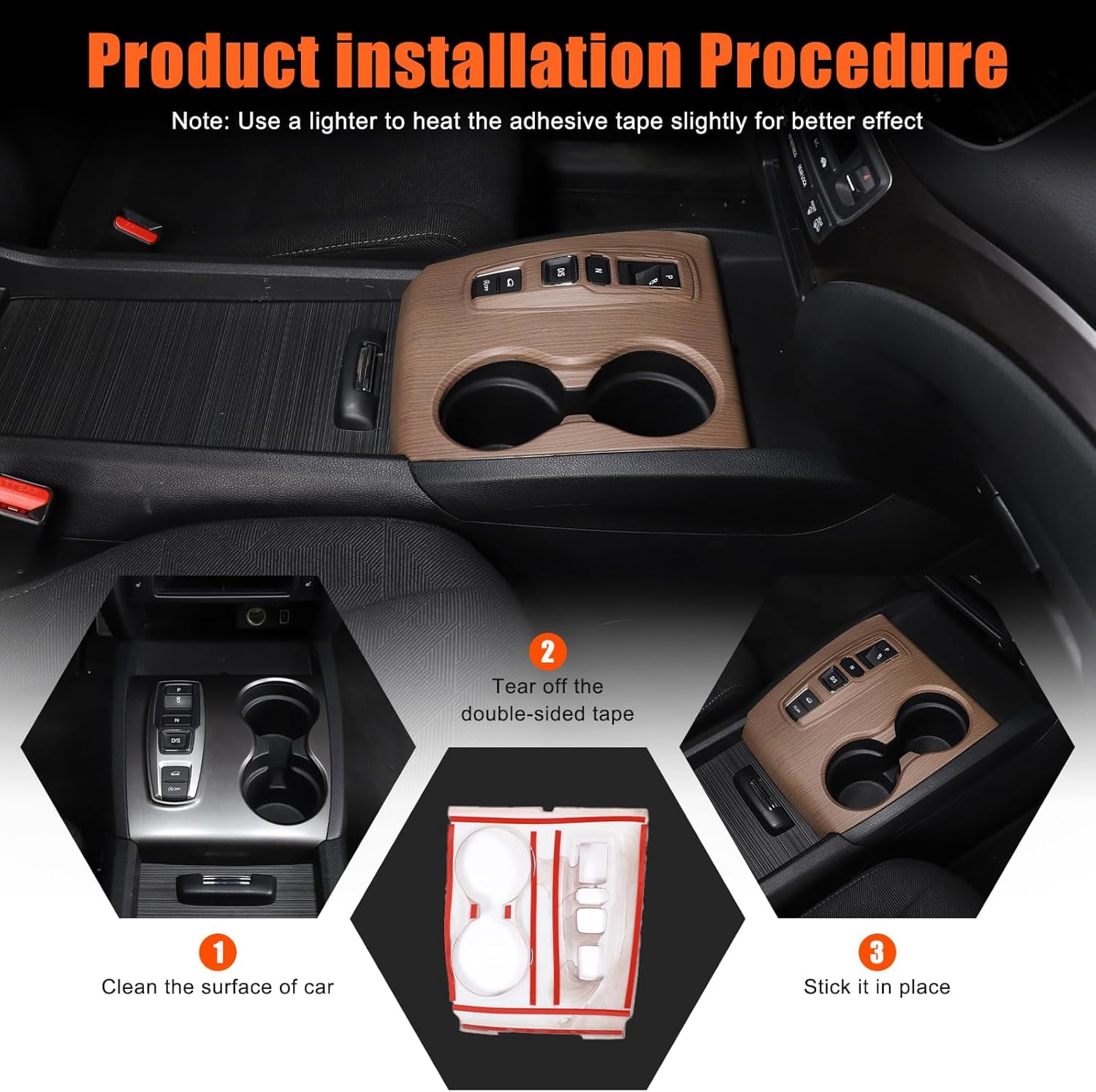 Center Console Gear Shift Panel Cup Holder Cover Trim Compatible with Honda Pilot 2016-2022/ Ridgeline 2020-2023/ Passport 2019-2023 Accessories